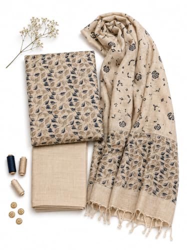 Image of HAIDER ALI Handloom Cotton Silk Screen Print Unstitched Suit Set for Women with Dupatta | Salwar Suit Dress Material for Women & Girls 01