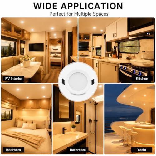 Image of 2.75 inch 12V RV Recessed Puck Lights, Ultra-Thin, Warm White, 6 Pack