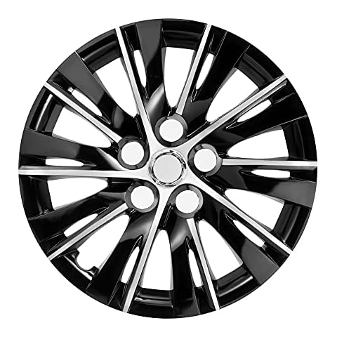 Blueshyhall Universal Hubcap Wheel Cover Set of 4, Replacement Car Vehicle Wheel Rim Skin Cover Fits 16 inch Hubcap Wheel - Black&Silver Cover