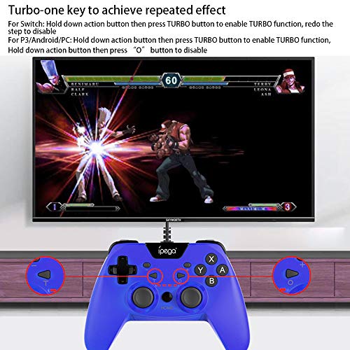 Loijon PG-SW012 Controlador com fio Gamepad Cabo de 3 metros Turbo com vibração dupla Compatível com