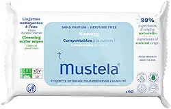 Mustela Toalhas Umedecidas Compostáveis Sem Perfume 60 Unidades - Feito com 99% de Ingredientes Naturais - Lenços Umedecidos sem fragrância Mustela Bebê e Criança