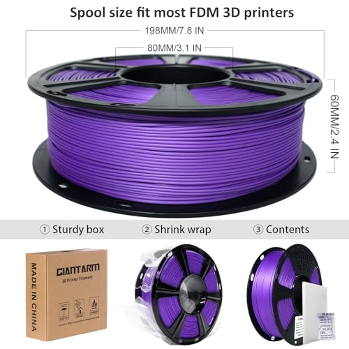 Image of GIANTARM 3D Printer Filament, Purple Pla Filament, 1Kg(2.2lbs) Spool, 1.75mm Dimension Accuracy + /- 0.03mm, 3D Printing Filament