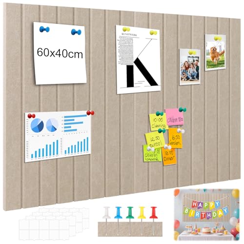 Hexizexi Tablero de Corcho Grande de 60 x 40 cm, 4 Piezas de 20 x 30 cm, Tablero de Anuncios Camello Oscuro con 60 Chinchetas y 40 Pestañas Adhesivas para Paredes, Hogar, Oficina, Escuela