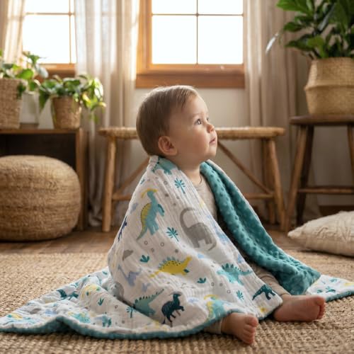 Image of GLLQUEN BABY Muslin Baby Blankets for Boys, 2-Layer Toddler Blanket