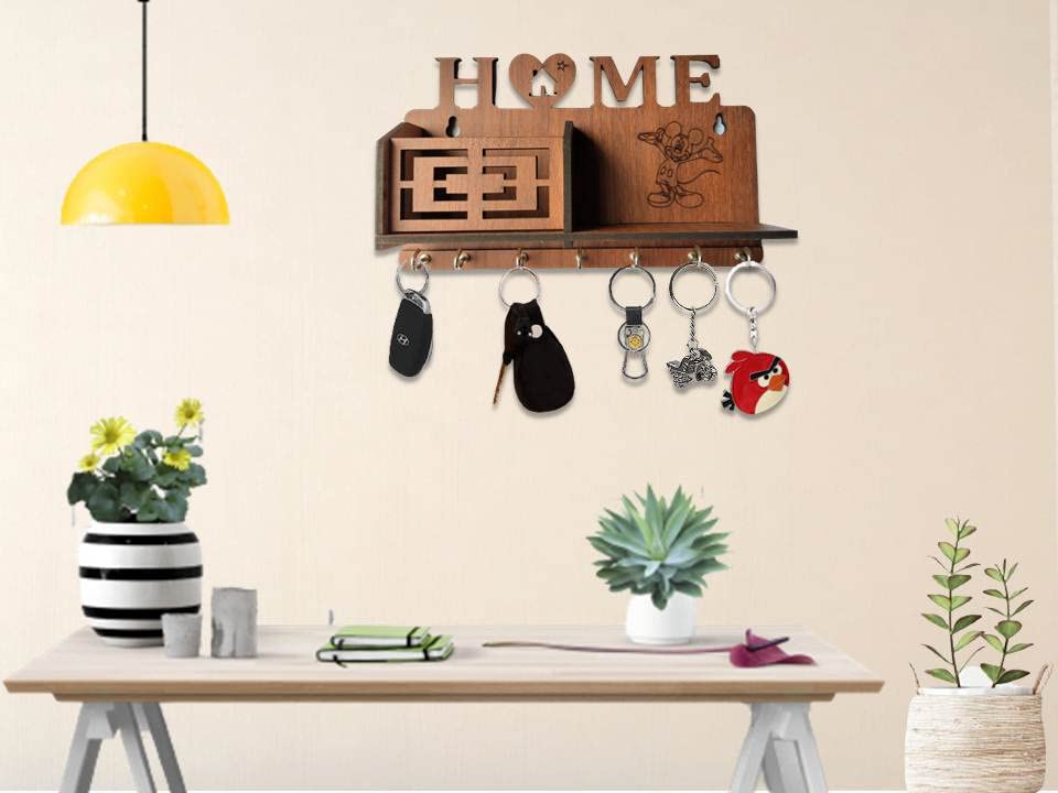 Image of Modern Stylish Home Key Holder | Mickey Mouse Design Key Stand | Key Holder for Home | Wooden Key Stand for Wall | Key Hanger for Decor Office, Living Room, Bedroom, Hall 7 Hooks