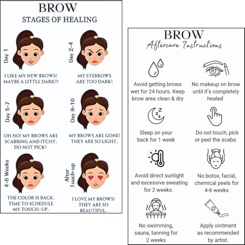 PMU Permanent Makeup Eyebrow Aftercare Card | 50 packk 2 x 3.5 Inch business card size | Tattoo Aftercare for Brow Microblading Ombre and Lip Blush