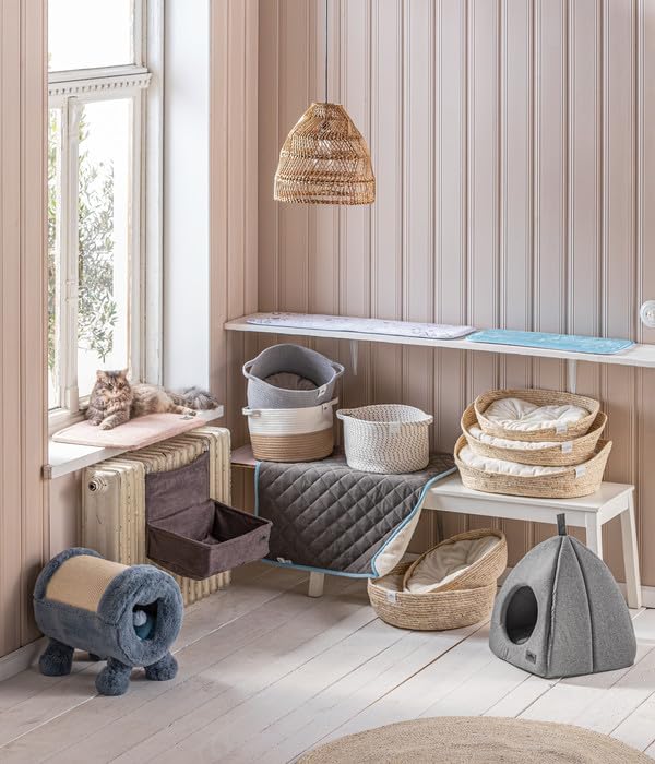 Dehner Premium Lovely Kuschelbett Guter Schlaf, Ø 45 cm, Höhe 13 cm, Naturmaterial/Plüsch, weiß/beige