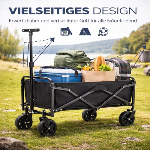 Hitchuey Faltbarer Trolley, 150 kg Tragkraft, 50 l großer Outdoor-Multifunktions-Campingwagen, 360°-Geländeräder, tragbarer Faltwagen für Camping/Strand/Einkaufen/Picknicks/Angeln