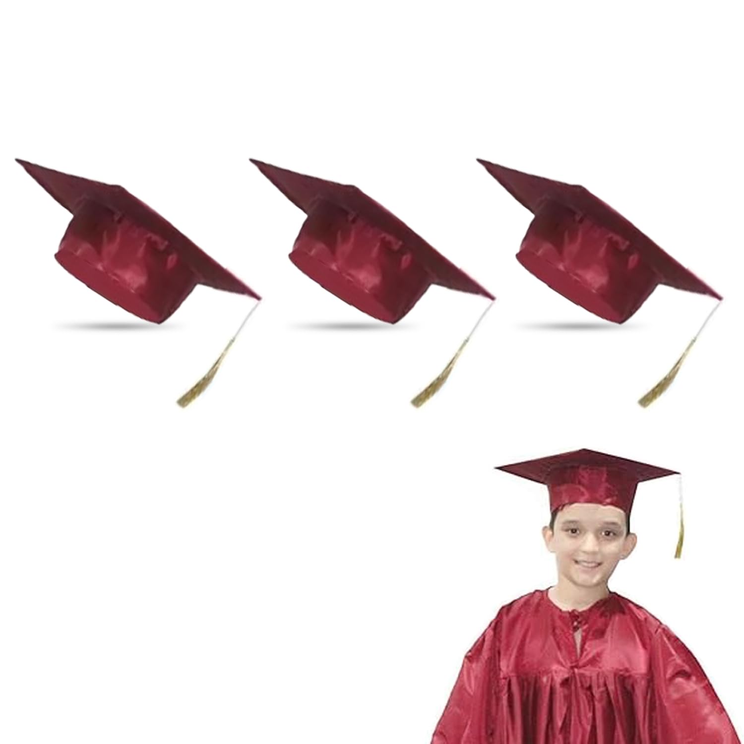 Kaku Fancy Dresses Graduation Hat For Degree Convocation -Maroon, FreeSize, Unisex (Pack of 3)
