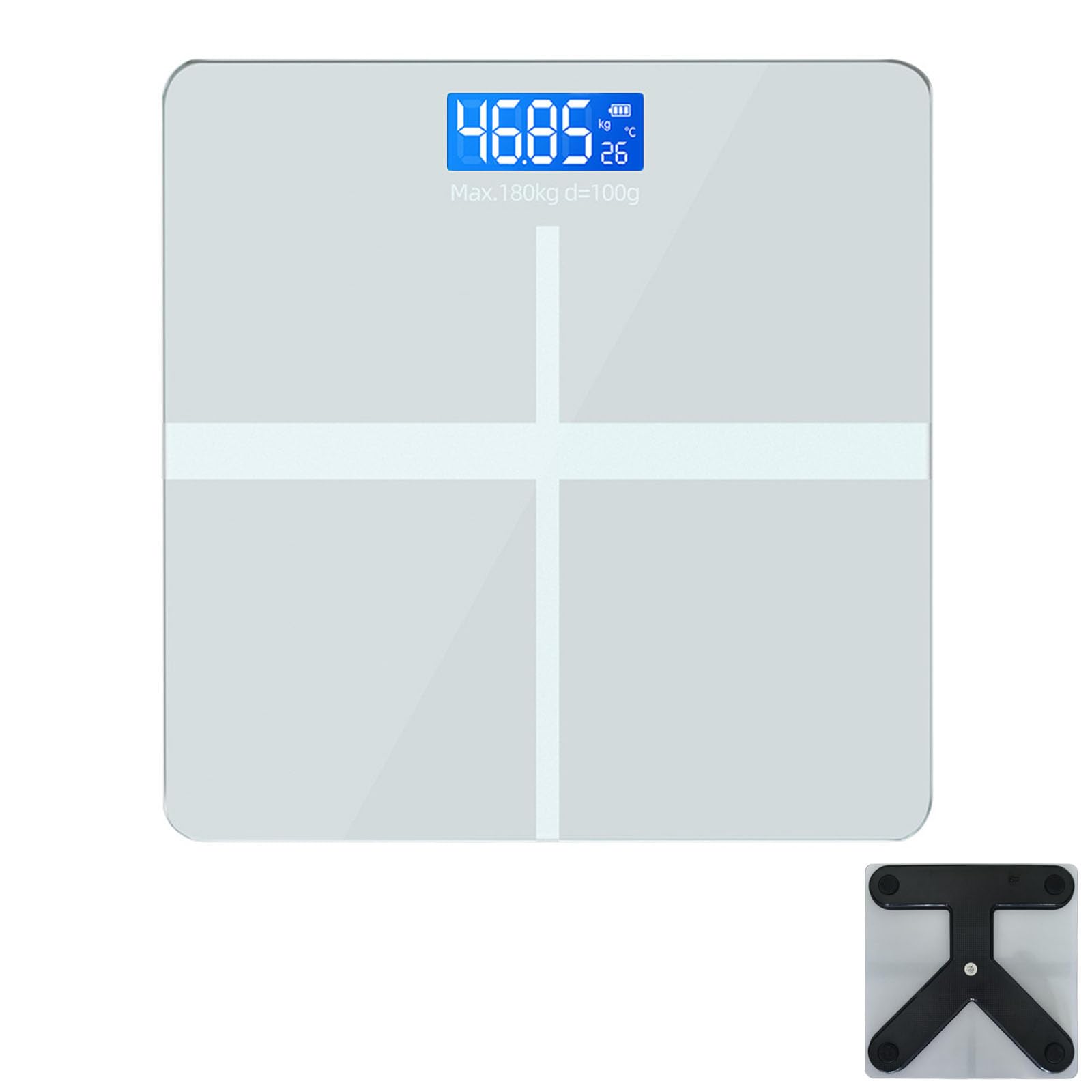 Wesoke Digital Bathroom Scale for Body Weight, Highly Accurate Rechargeable Scale, High Precision Body Fat Scale with LED Display & Tempered Glass & Thermometer, Measures Weight up to 180kg, White