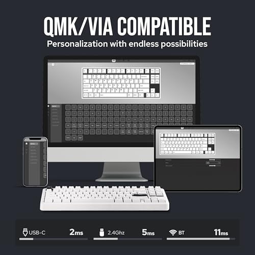 Image of EPOMAKER TH85 QMK /VIA Wireless Gaming Keyboard, BT5.0 /2.4GHz /USB-C, Hot Swappable Pre-lubed Custom Milk Blue Tactile Switches, Gasket Creamy Keyboard for PC /Mac /Office /Gaming (White)