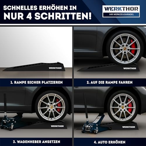 WERKTHOR Auffahrrampe PKW extra flach - [2er Set] Auto Rampe [