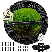 MIXC 1/4" Irrigation Dripline Tubing 100 Ft Roll, Saving 80% Water, 6" Emitter Spacing, 0.5 GPH Emitters Built-In Drip Irrigation Line with 1/4" Fittings Included, Black