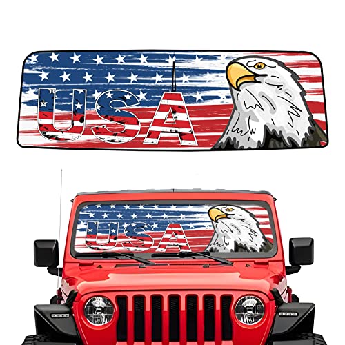 Image of Canvcle Windshield Flag Sun Shade Sun Visor Heat Shield for 2018-2026 Jeep Wrangler JL & 2 /4 Door 4XE & 2020-2026 Jeep Gladiator JT Thicken 3-Layer Keep Vehicle Cool Protect Your Car from Sun Heat