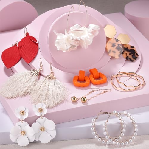 Earrings Set for Women, Funtopia Fashion Tassel Earrings Acrylic Hoop Stud Drop Dangle Earrings for Birthday Party, Assorted Styles and Colors 5