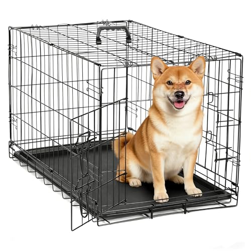 HealSmart 30' Single Door Pet Crate, Sturdy Foldable Metal Wire Dog Cage with Leak-Proof Tray,...