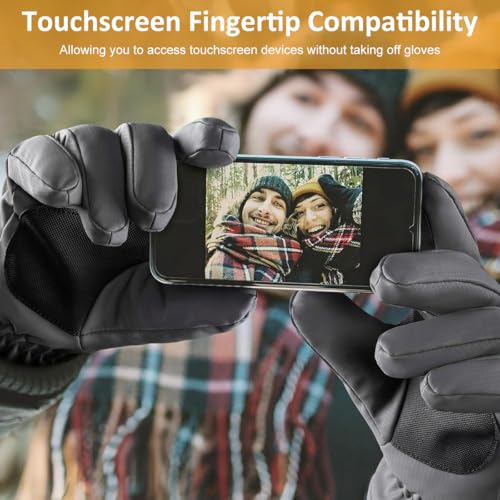 Image of GUSTAVE Thermal Winter Gloves for Men Bike Riding Ski Black Hand Gloves for Winter Men Women Outdoor Sports - Waterproof Anti-Slip Touchscreen and Adjustable Drawstring Wrist Cuff