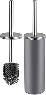 Toilet Brush and Holder,Stainless Steel Lid Handle,Silicone Deep Cleaner Toilet Brushes with Quick Drying Holder Set for Bathroom Toilet(Grey)