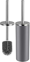 Toilet Brush and Holder,Stainless Steel Lid Handle,Silicone Deep Cleaner Toilet Brushes with Quick Drying Holder Set for Bathroom Toilet(Grey)