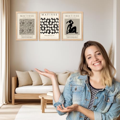 Image of Good Hope Set of 3 Henri Matisse Wall Art Paintings Framed Poster 10 x 13 Inches Frame Posters for Restraunt Cafe Home Decoration, Living Room, Bedroom, hall, Kitchen, and Office Classic Aesthetic Decor Photo Frames