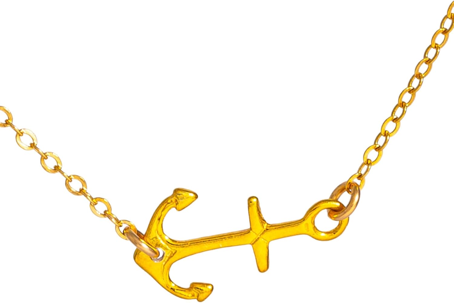 HotMixCold Handmade Small Sideways Anchor Necklace, Thin Delicate Anchor Chain Pendant Necklace, Silver and Rose Gold Nautical Jewelry