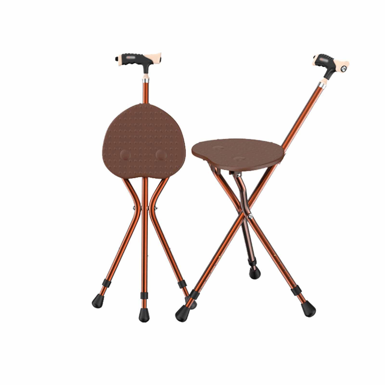 Silla de bastón para Adultos, Taburete Plegable Ajustable para Caminar, bastón con Asiento, Asiento de bastón de 3 Patas con luz LED, para Personas Mayores, Adultos (marrón B)