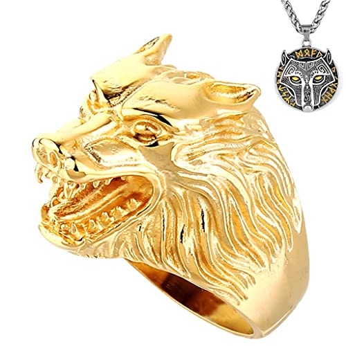 Collier Viking homme avec bague Odin Rune Fenrir et amulette païenne