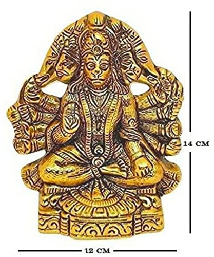 Image of Wall Hanging Metal Panchmukhi Hanuman On Leaf for Door Entrance Statue Wall Hanging Showpiece,Hanuman ji Idol Statue for Home and Office Decor Showpiece Gift (Gold, Height-14 CM)