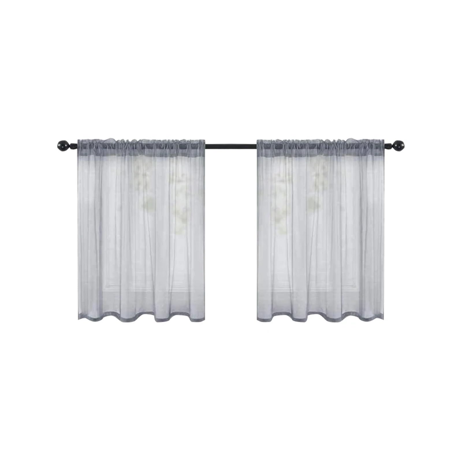 LuoAXINN Short Curtains Solid Short Sheer Curtains | Gauze Tulle Voile Window Panels | Waffle Weave Tier Kitchen & Bathroom(Gray-1 Panel,W76xH60cm)