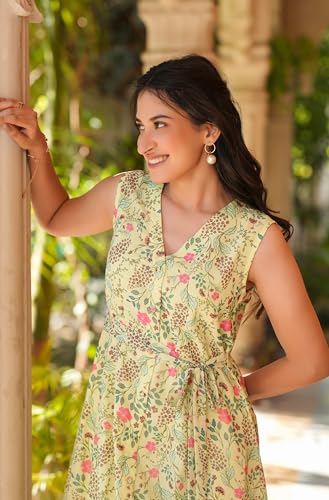 Image of Janasya Women's Georgette Floral Printed Tiered Dress