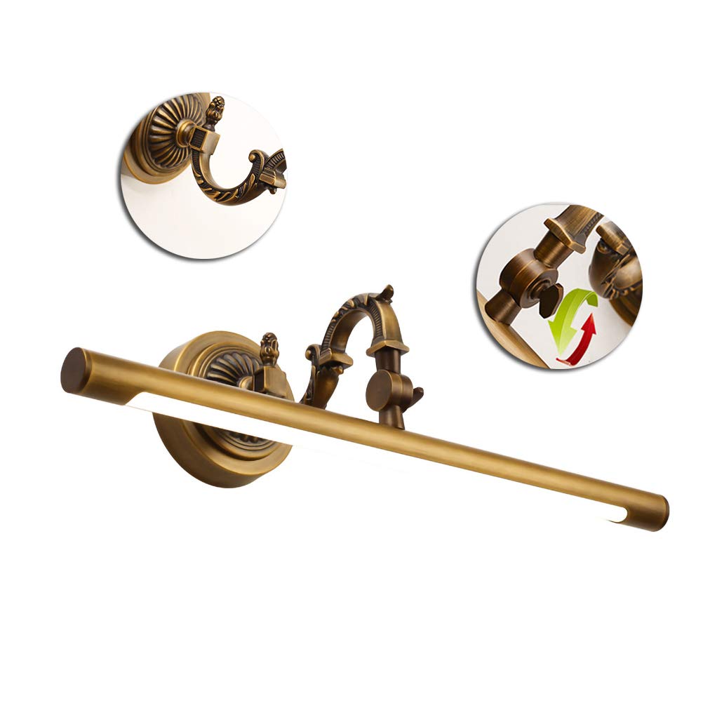 ACMHNC LED Spiegelleuchte Vintage,Schminklicht Spiegellampe Badezimmer Antik Messing Wasserdichte Badlampe Spiegel Wandleuchte 4000k Winkel Einstellbar Schrankleuchte,Ø58CM/12W