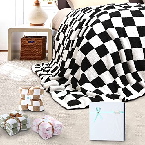 Gcqc Checkered Throw Blanket, Knitted Checkerboard Grid Gingham Warmer Comfort Shaggy Soft Cozy Fuzzy Bed Best Gift Blanket With Box For Home Chair Sofa Couch Camping Travel #TOP4
