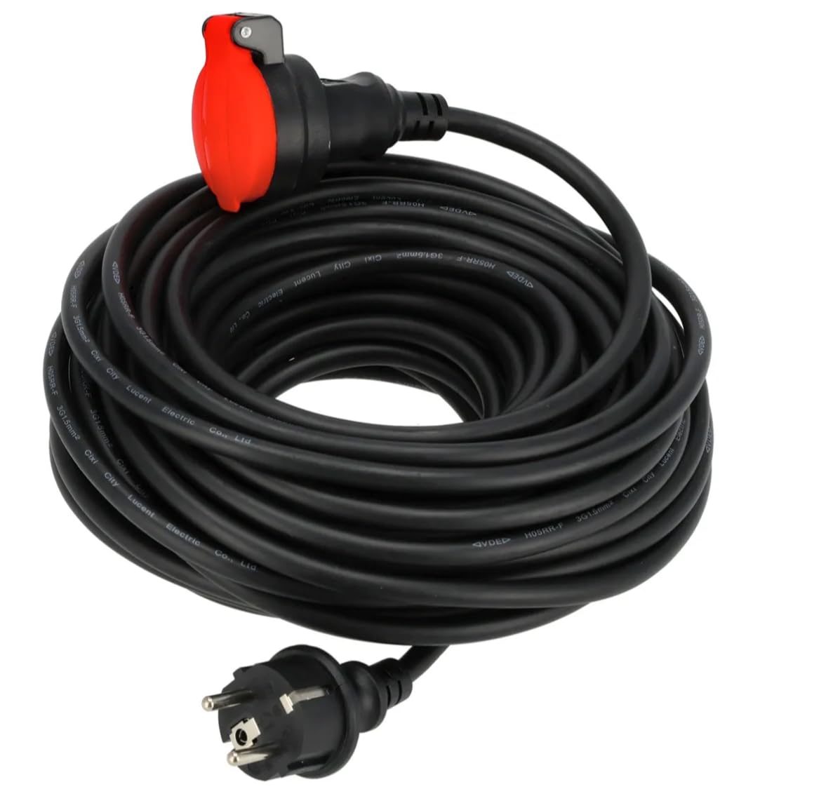 Rallonge en Caoutchouc – Câble de Chantier, multiprise pour intérieur et extérieur avec Long câble, Prise de Jardin avec Protection IP44 – 20m, 3x1,5mm