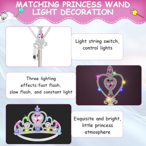 HOTUT Prinzessin Verkleiden,Prinzessin Zubehör Set,Eiskönigin Krone und Zauberstab mit Licht,Prinzessin Dress Up,Mädchen Dress up Zubehör für Party, Cosplay(Rosa)
