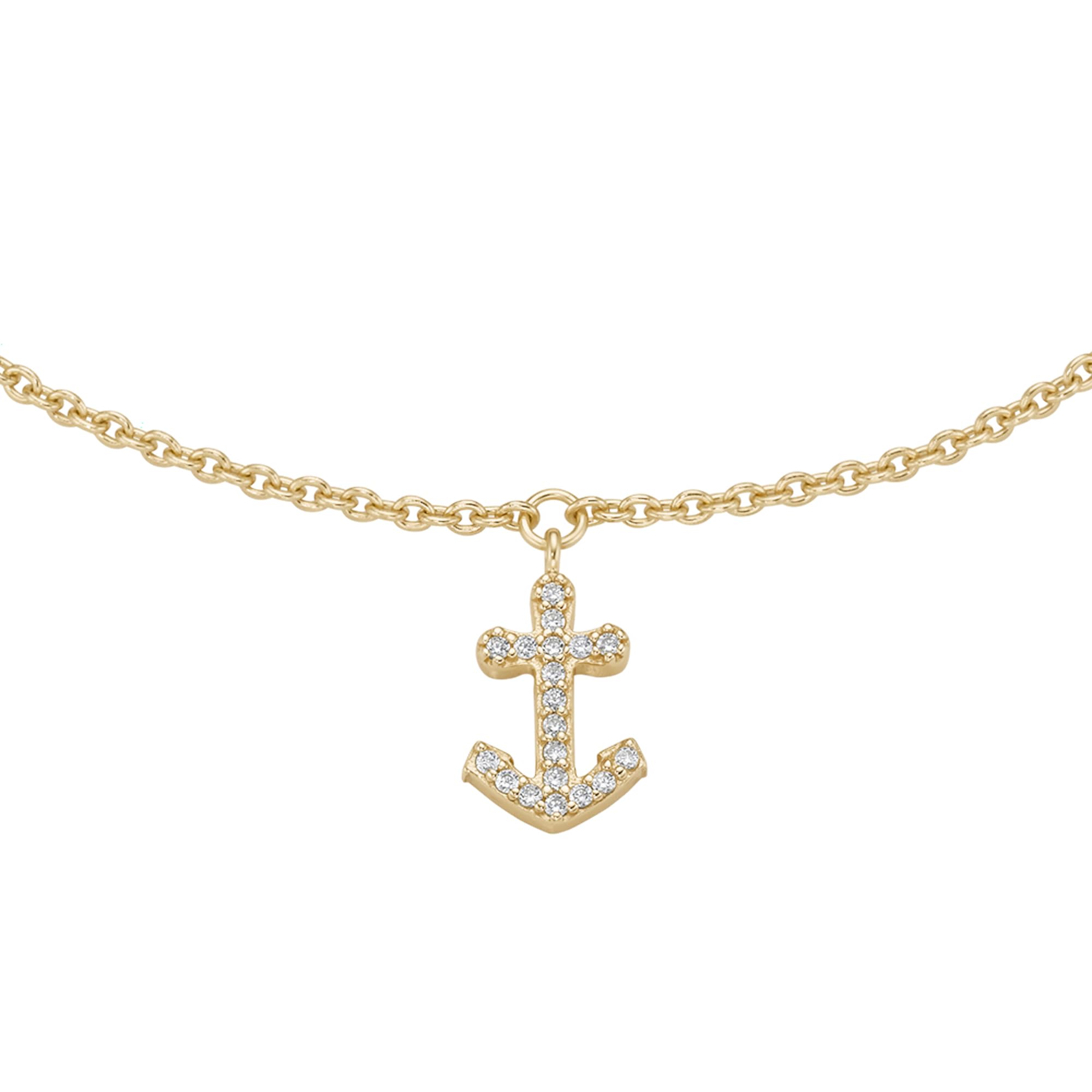 Fusskette maritim mit Anker, Zirkonia Steine, Silber 925