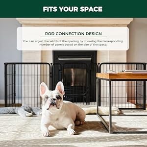FXW Dog Gate Extra Wide Designed for Indoor Use, Adjustable Width Up to 183-inch Wide (24" H 8 Panels for Puppies and Small Dogs), Black