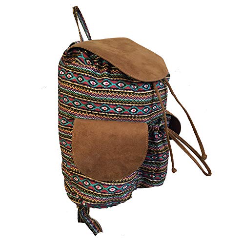 Mochila Feminina grande em tecido Étnica com bolsos laterais