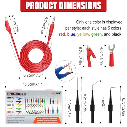 Image of 30pcs Back Probe Kit, Multimeter Back Probe Pins with Test Leads and Banana Plug to Copper Alligator Clips, Automotive Electrical Circuit Diagnostic Tool Set for Car Repair