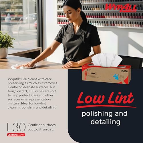 Image of WypAll GeneralClean L30 Cloths Heavy Duty Cleaning Wipes (05816), Pop-Up Box, Strong and Soft Bulk Paper Wipers, White (6 Packs of 120 Sheets, 720 Sheet Total)