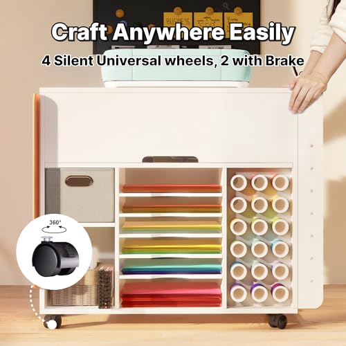Image of Craft Organizers and Storage Cart with Extendable Desktop and Power Outlet, Compatible with Cricut Maker, Craft Table with Drawer & Vinyl Roll Holders, Craft Cabinet Workstation