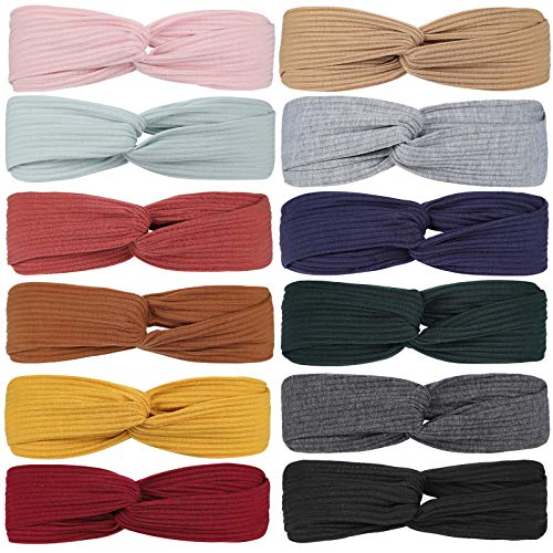 12 Pcs Meartchy Boho Headbands For Women, Womens Bandeau Headbands Beach Headbands, Head Bands Women Hair, Floral Vintage Twisted Criss Cross Elastic Head Wrap Hair Accessories #TOP1