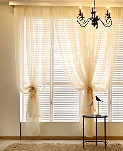 Megachest a pair of slot top voile curtains (Champagne, 56" wideX118 drop 2 Panels), W 56" x L 118" (2 Panels)