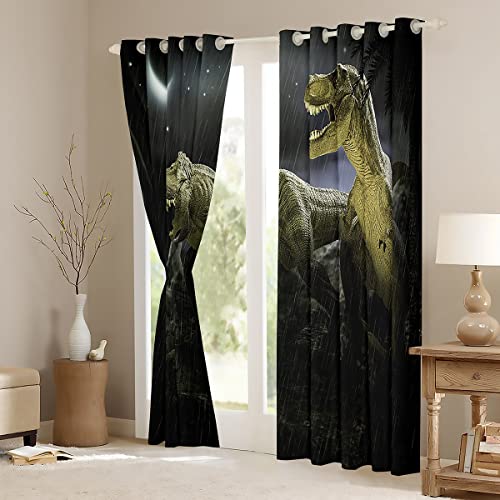 Loussiesd Dinosaur T-Rex Jurassic Theme Curtain For Bedroom-Kids Boys Teens 3D Animal Pattern Hypoallergenic Drapes,W46*L54 Inch,2Panels - Image 3