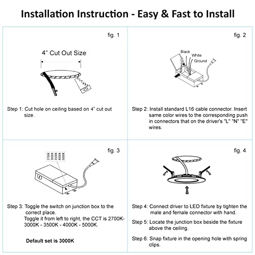 Popanu Led-Canless Downlight Recessed Lighting 4-Inch 5 Cct Adjustable Dimmable Recessed Lights Fixture With Junction Box, Ceilling Light With Junction Box, 2700-5000K, 9W, Black Finish, 6 Pack #TOP5