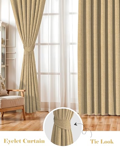 Image of Casableu Twillbone Digital Print 85% Blackout Curtains for Long Door /Window, Thermal Insulated, Tie Back, Wider Width 50 in, Eyelet Curtains for Living Room /Bedroom (Mustard 9 ft Set of 2)