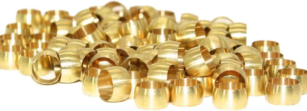 Joywayus 1/4" Tube OD Brass Ferrule Fittings Compression Sleeves Brass Compression Fitting(Pack of 100)