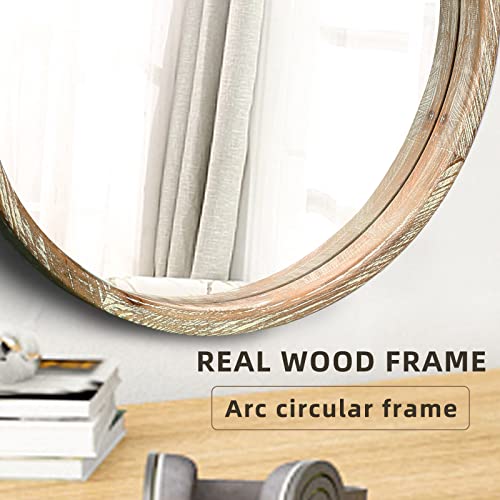 Yamyeud Wooden Round Mirrors Decorative Mirror - 30'' Farmhouses Circle Mirrors Distressed Wall Mounted Mirror For Entryway, Bedroom, Foyer, Bathroom Hanging Mirrors #TOP1