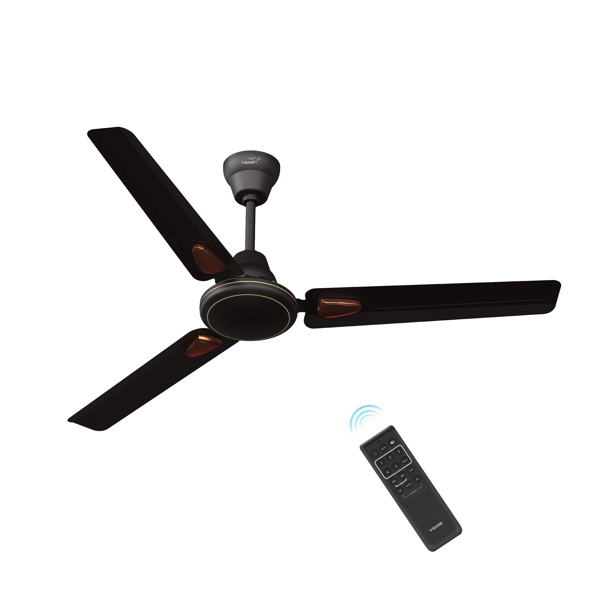 V Guard Windle Deco BLDC Ceiling Fan 1200 mm | 5 Star BEE Rated | 34W Energy-Saving BLDC Motor | Remote Control with 4 Wind Modes & Timer | High Air Delivery | 2 Year Warranty | Matte Brown