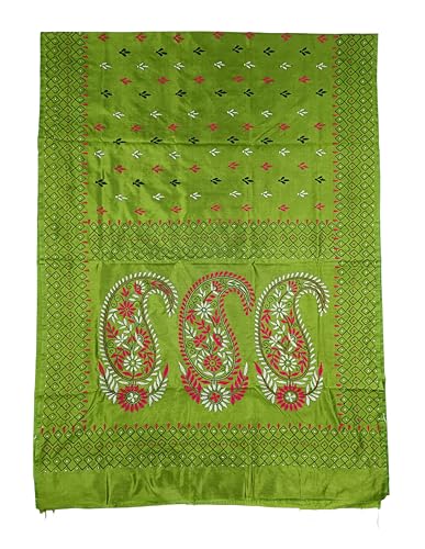 Image of SHRISTI CLOTHINGS Women's Hand Embroidered Cotton Silk Kantha Stitch Saree with Blouse Piece (SB430324 MEHANDID19)