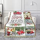 Christmas Movie Throw Blankets,Xmas Santa Truck Snowman Rustic Farmhouse Blanket for Couch Bed Sofa,